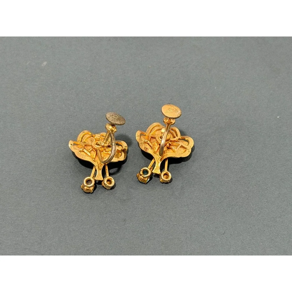 Bugbee & Niles B.N. Vintage Screw Back Earrings‎ Gold Tone Pink Blue Rhinestone